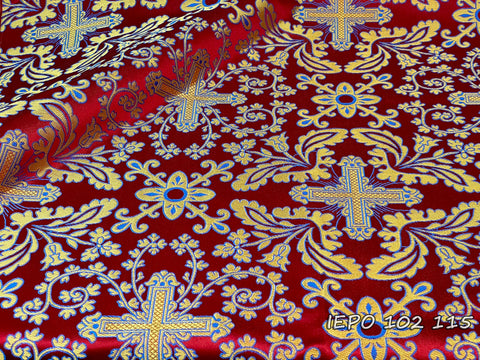 Ecclesiastical metallic jacquard brocade fabric with crosses and flowers (IERO 102)