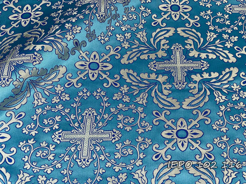 Ecclesiastical metallic jacquard brocade fabric with crosses and flowers (IERO 102)