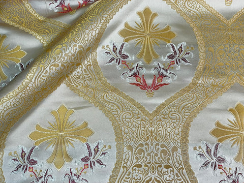 STOCK 2m Priestly fabric IERO 83 - white/gold/red/burgundy