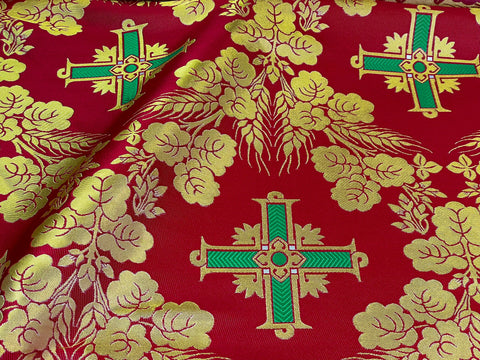 STOCK 3m Priestly fabric with crosses IERO 66 - red/gold/green/white