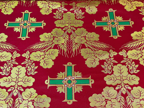 STOCK 3m Priestly fabric with crosses IERO 66 - red/gold/green/white