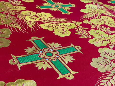 STOCK 3m Priestly fabric with crosses IERO 66 - red/gold/green/white