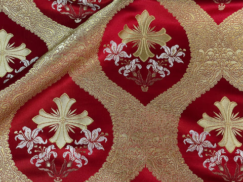 STOCK 4m Priestly fabric IERO 83 - red/gold/white/burgundy