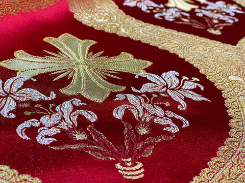 STOCK 4m Priestly fabric IERO 83 - red/gold/white/burgundy