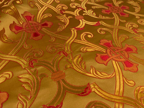 STOCK 3m Priestly fabric with Crosses IERO 29 - gold/red