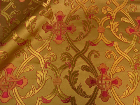 STOCK 3m Priestly fabric with Crosses IERO 29 - gold/red