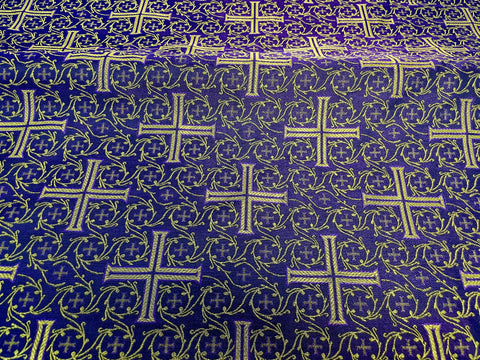 STOCK 2.5m Liturgical metallic brocade fabric with crosses (IERO 81) - dark purple/purple/gold