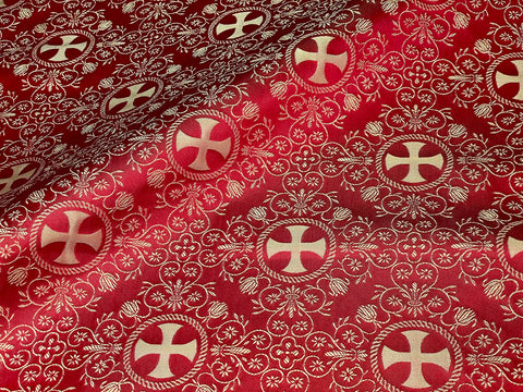 STOCK 8.5m Priestly rayon fabric with crosses EMMA 62B – red/light gold