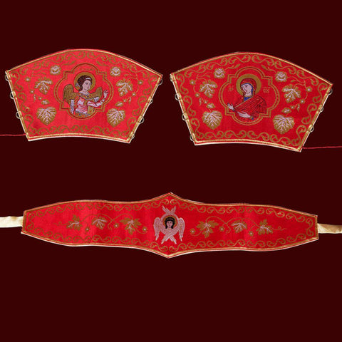 Set cuffs and a belt ‘The Evangelists’ On Red Background -  Liturgical Fabrics