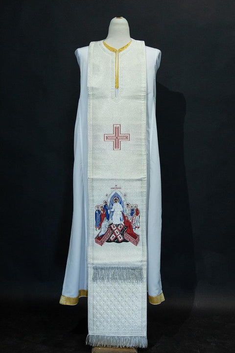 Epitrachelion ‘Resurrection’ on a white background -  Liturgical Fabrics