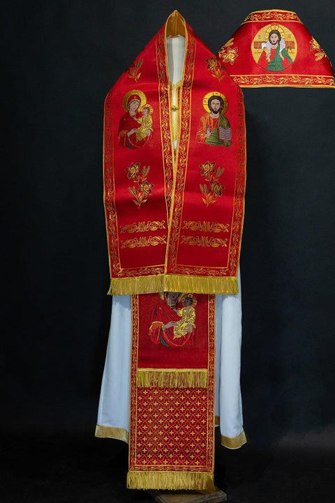 Omophorion ‘Panagia Vrefokratousa’ on a red background -  Liturgical Fabrics