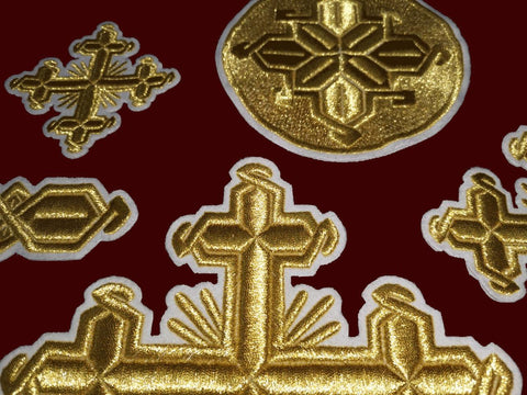 Set of Archieratic Crosses ‘Kalypso’ with gold base and white border -  Liturgical Fabrics