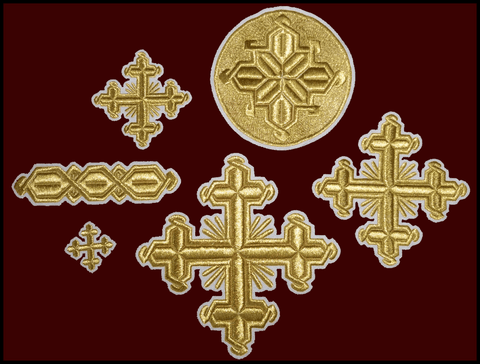 Set of Archieratic Crosses ‘Kalypso’ with gold base and white border -  Liturgical Fabrics
