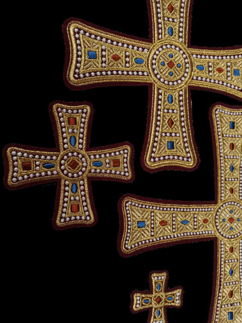 Set of embroidered crosses ‘Pearl’ with Bordeaux base -  Liturgical Fabrics