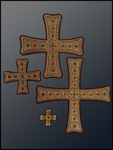 Set of embroidered crosses ‘Pearl’ with Bordeaux base -  Liturgical Fabrics