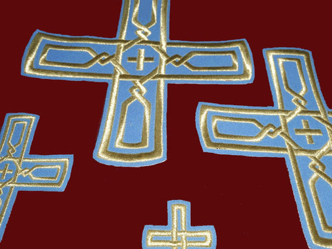 Set of embroidered crosses ‘SPYRIDON’ with blue base and gold embroidery -  Liturgical Fabrics