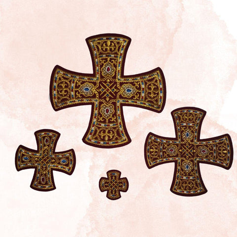 Set of embroidered crosses ‘SMALTO’ with burgundy base -  Liturgical Fabrics