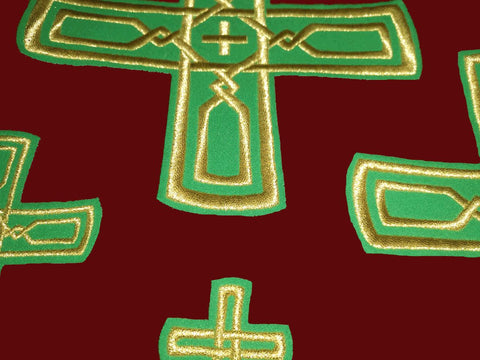 Set of embroidered crosses ‘SPYRIDON’ with green base and gold embroidery -  Liturgical Fabrics